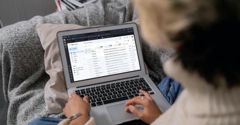 woman using computer