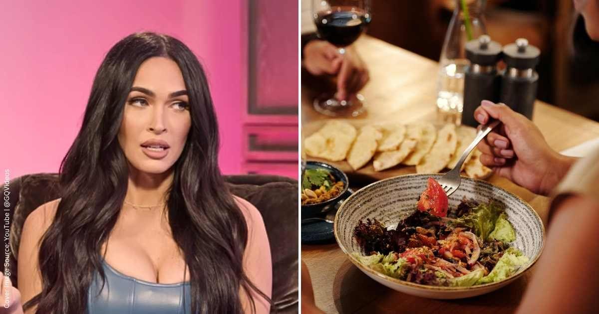 (L) Megan Fox and Machine Gun Kelly at GQ interview (Cover Image Source: (L) YouTube | @GQVideos) | (R) A person picking a tomato from her salad. (Representative Cover Image Source: Pexels | Jep Gambardella)