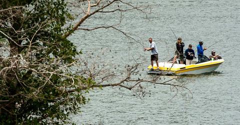 A group of people fishing on Pyramid Lake.