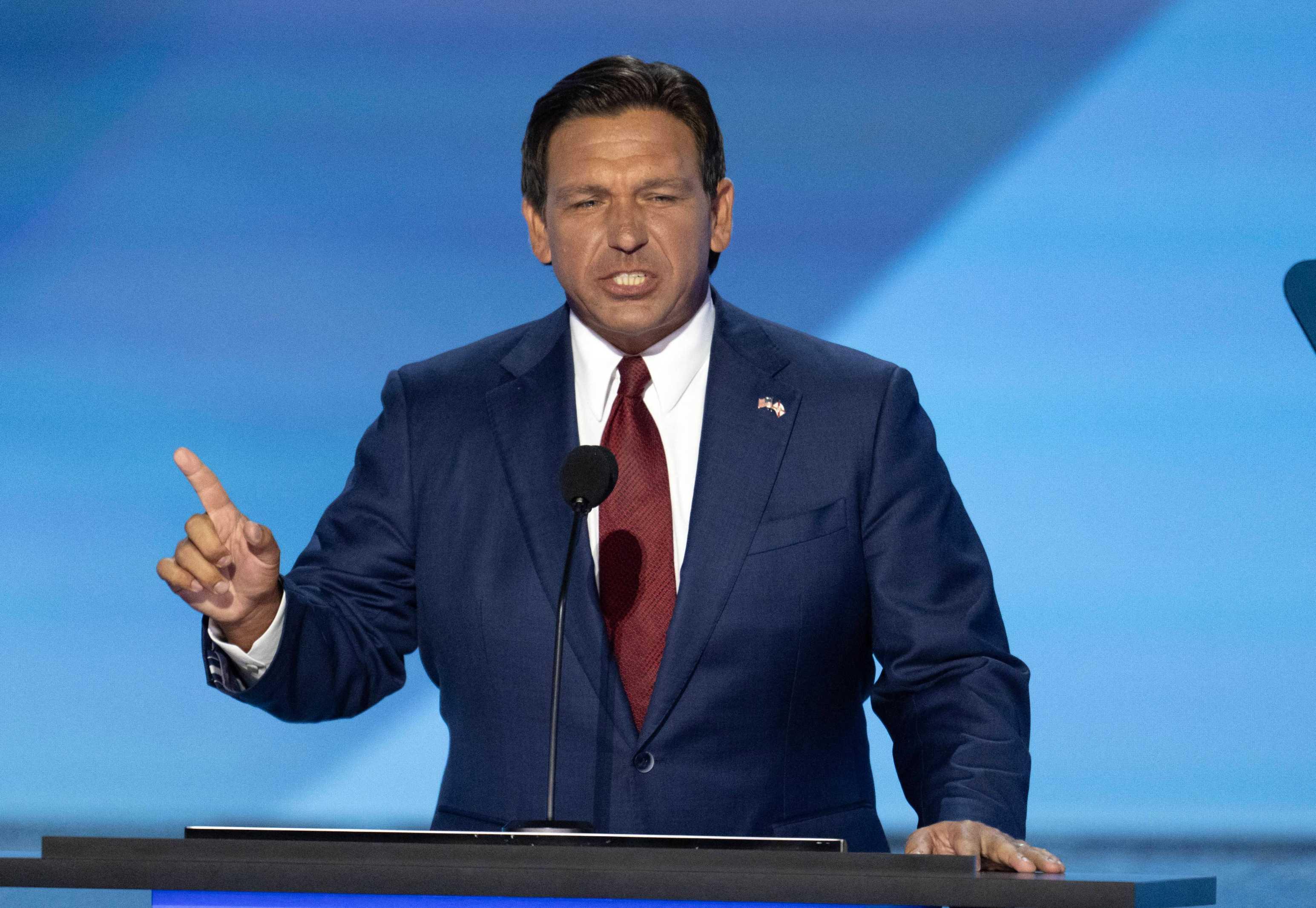 Governor Ron DeSantis speaks during Day 2 of the 2024 Republican National Convention.