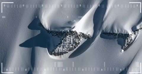 Overhead view of the peak of mountain in Antarctica