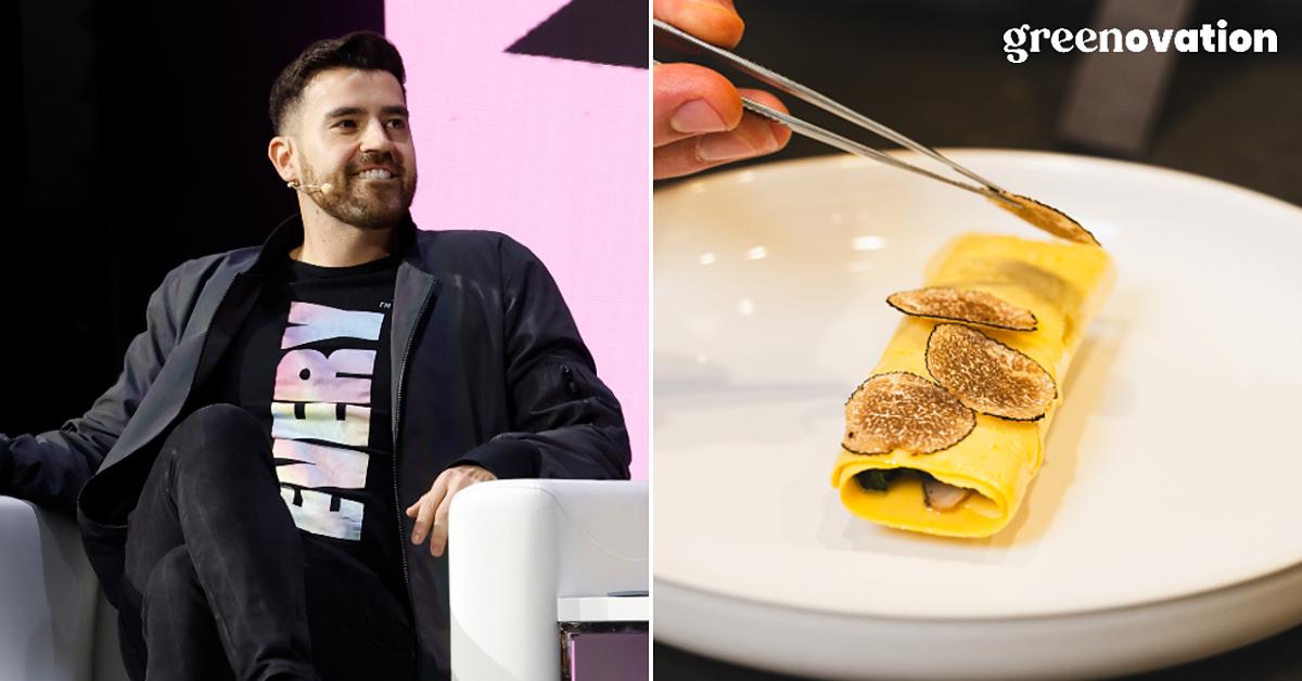 Photo of EVERY Company CEO Arturo Elizondo beside a photo of a chef garnishing an omelette made with the EVERY Egg