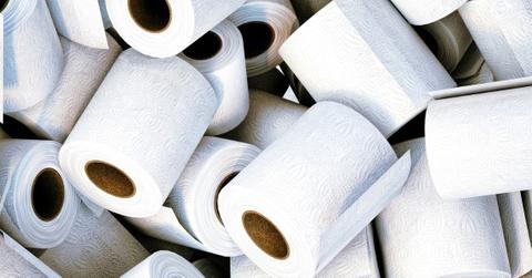 Closeup of several rolls of toilet paper