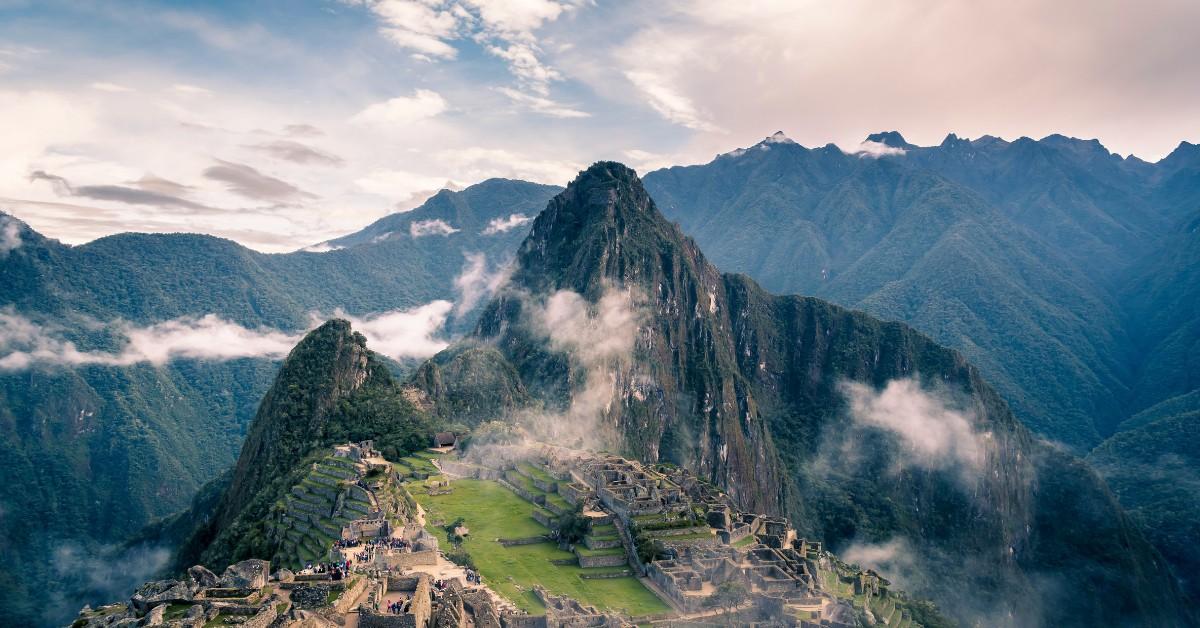 Clouds hang high in the mountains of Peru
