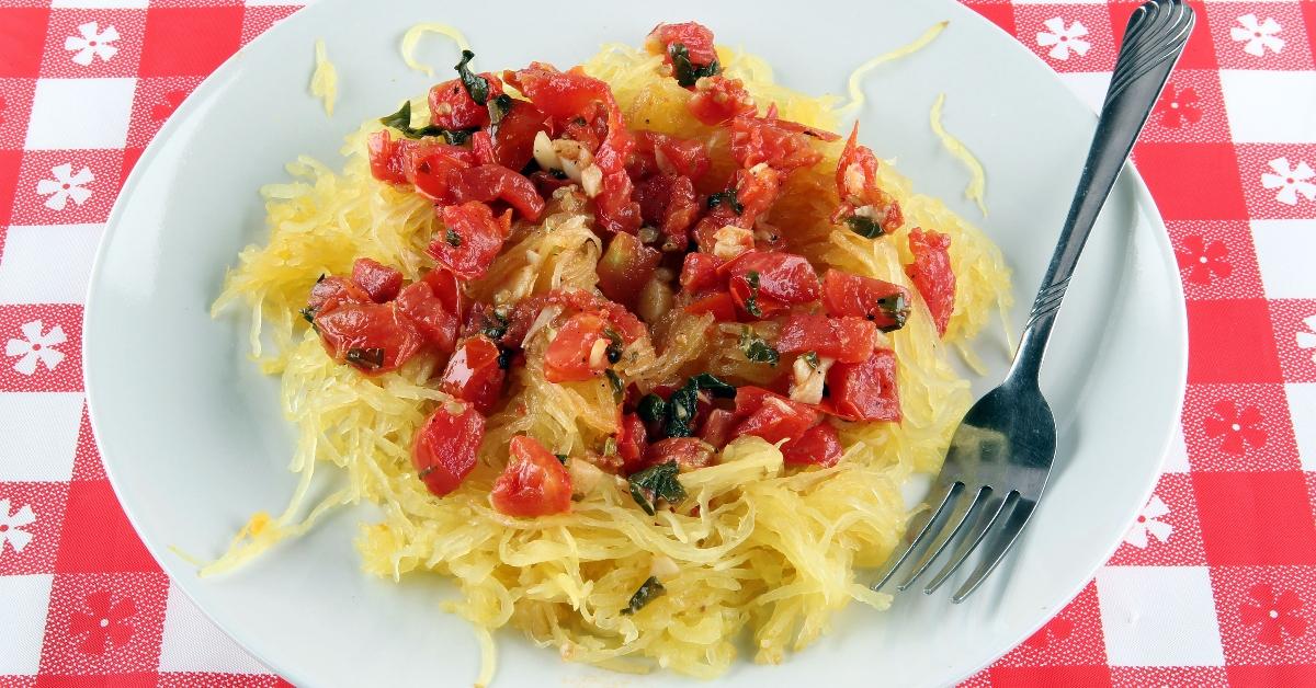 Spaghetti squash used as pasta in a dish. 