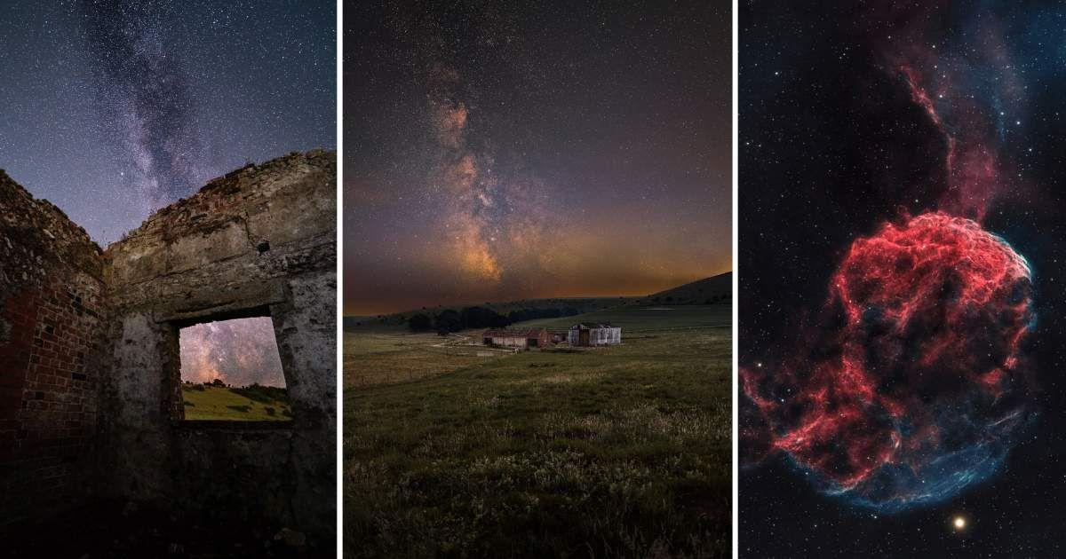 (L) A Window To Our Galaxy by Lorcan Taylor, (C) Ancient Light by Michael Steven Harr, (R) Jellyfish Nebula by Nigel Stanbury, winning images of South Downs National Park cosmic competition (Cover Image Source: South Downs National Park)