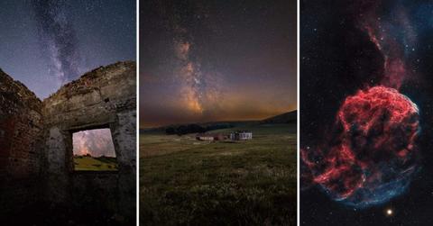 (L) A Window To Our Galaxy by Lorcan Taylor, (C) Ancient Light by Michael Steven Harr, (R) Jellyfish Nebula by Nigel Stanbury, winning images of South Downs National Park cosmic competition (Cover Image Source: South Downs National Park)