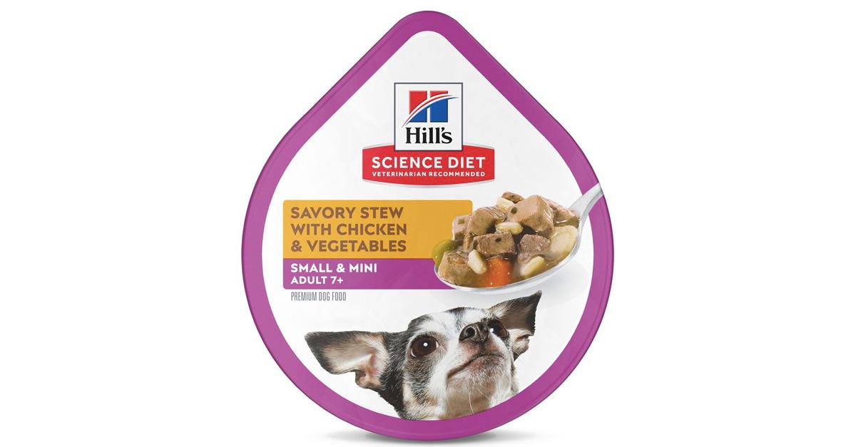 Hill's Science Diet Adult 7+ Small Paws food for senior dogs with a chihuahua