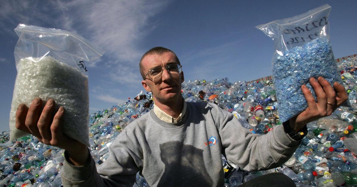 Man with plastic beads