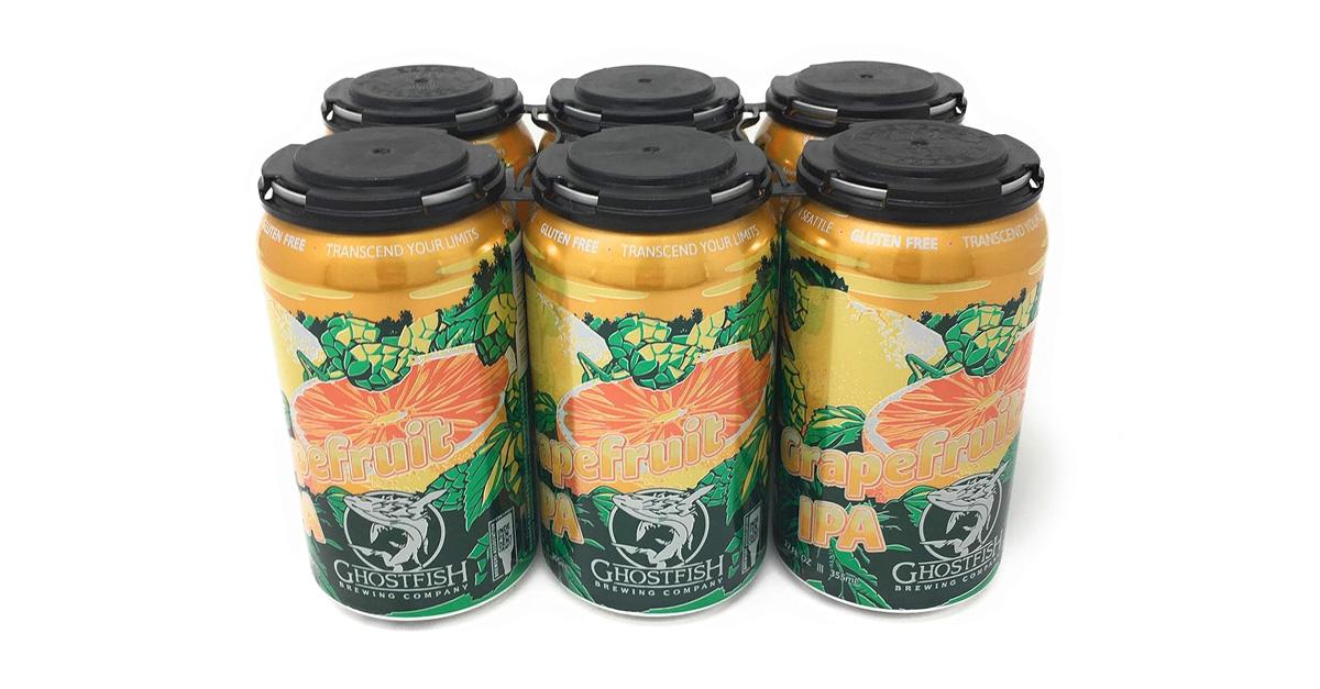 Ghostfish Brewing Co Grapefruit IPA in colorful cans, a six-pack