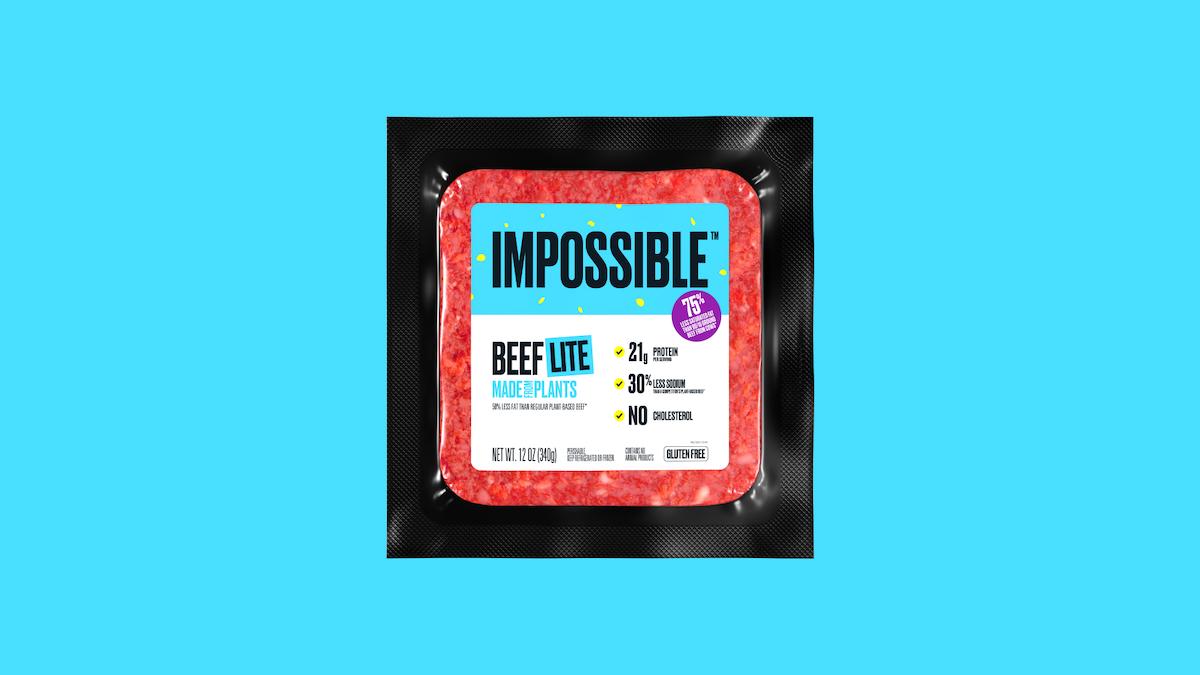 Impossible Beef Lite in package on a blue background