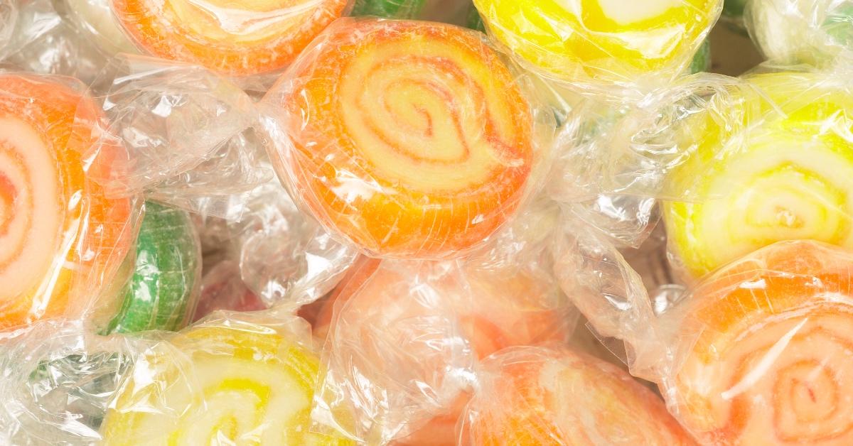 Hard candies wrapped in clear plastic.