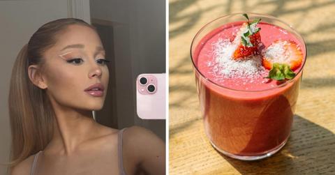(L) Ariana Grande posing for a selfie. (Cover Image Source: Instagram | @arianagrande) | (R) A pink smoothie. (Representative Cover Image Source: Pexels | Antoni Shkraba)
