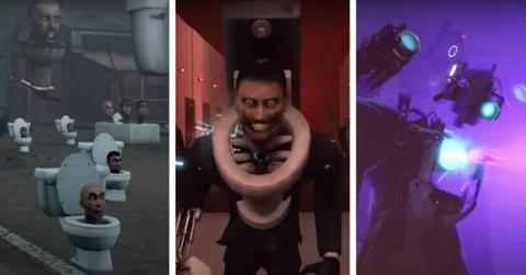 Collage of three images taken from Skibidi Toilet's popular videos
