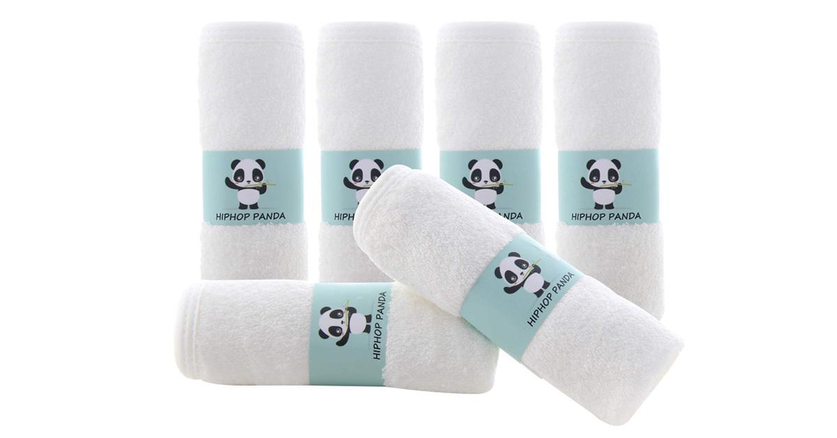 white burp cloths with panda labels