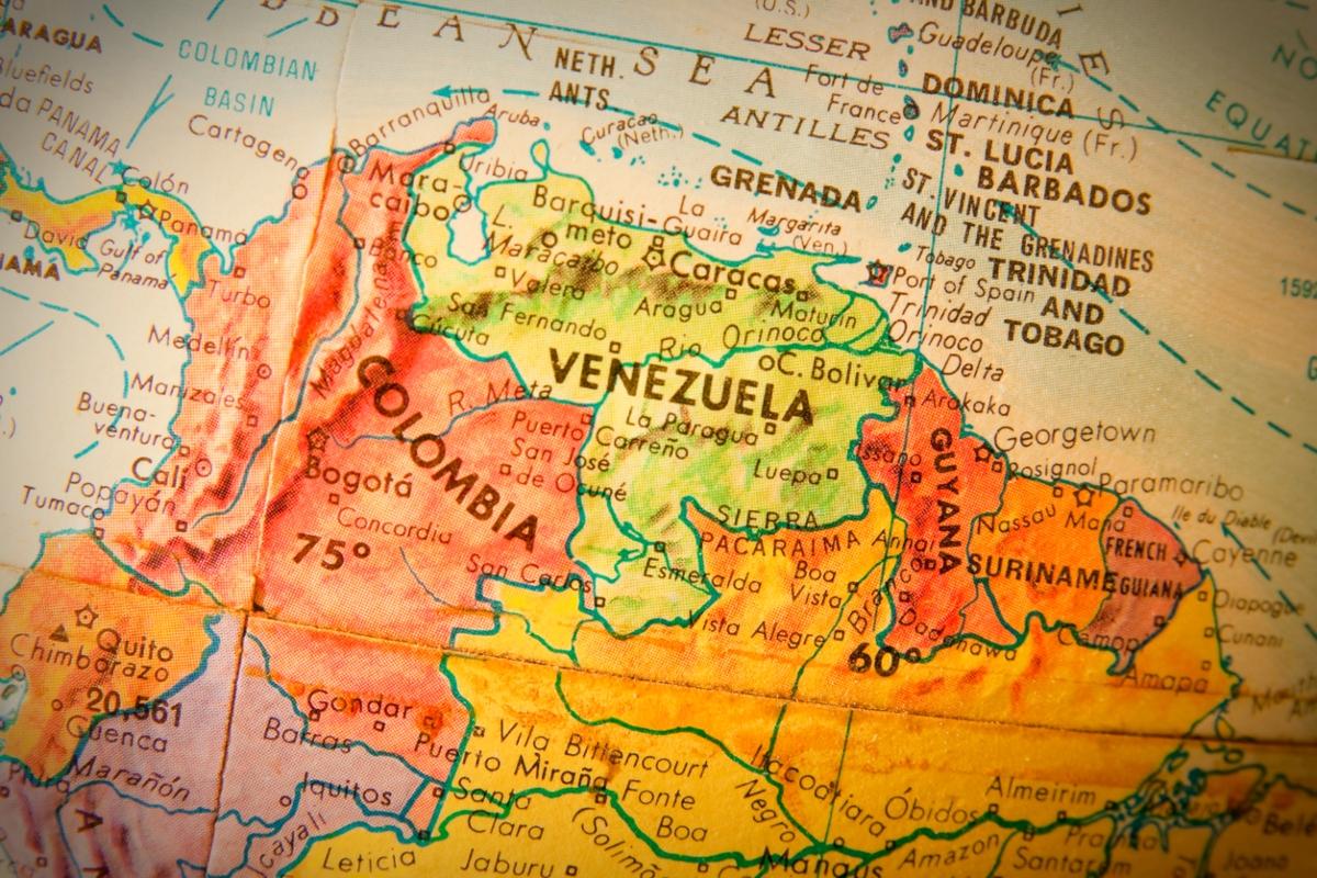 map showing Venezuela and Guyana