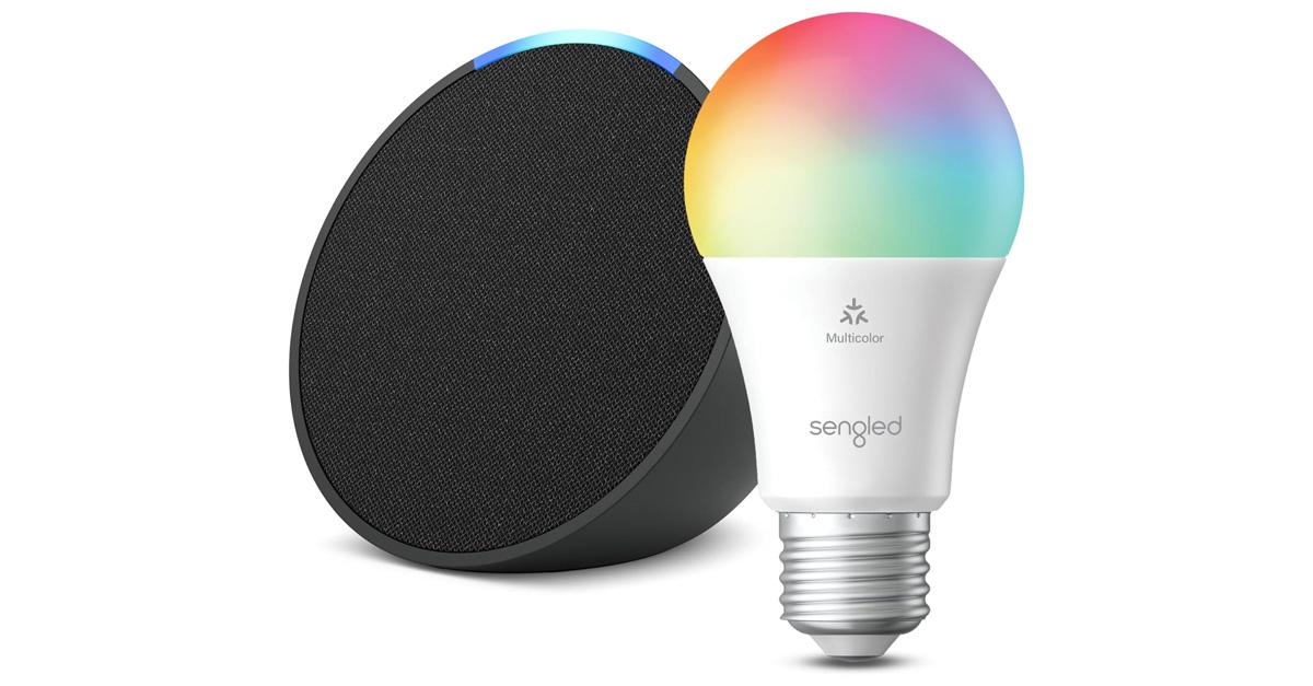 Echo Pop | Charcoal with Sengled Smart Color Bulb