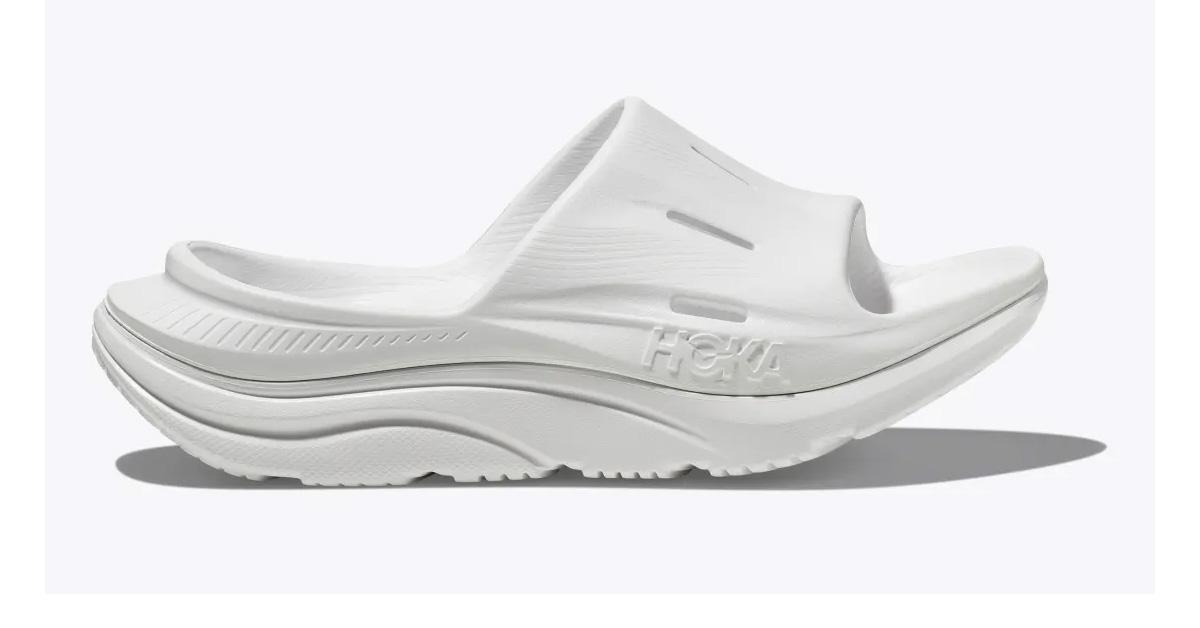 Hoka recovery slides in white