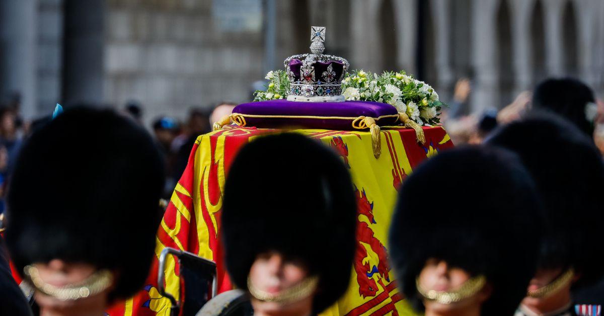 Queen Elizabeth II's coffin and crown during one of her memorials. 