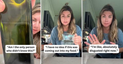 Woman explains how she was shocked to find something gross in her bottle of vinegar (Cover Image Source: TikTok | @kelsey.meyers)