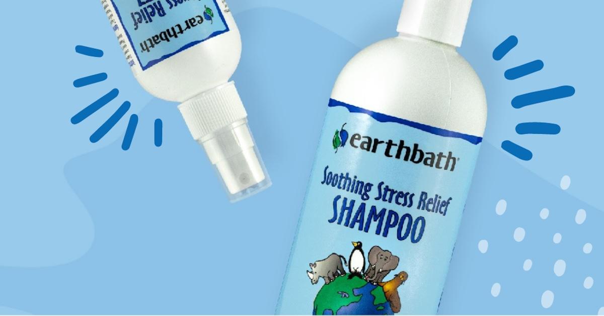 Earthbath shampoo bottle on blue background