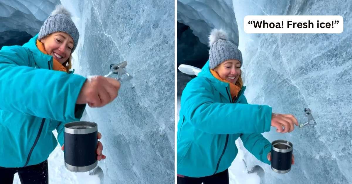 A woman discovers a faucet-like thing protruding from an ice wall in a cavern in Canada and rotates it to fill a glass of water. (Cover Image Source: Instagram | @mddyelrck)
