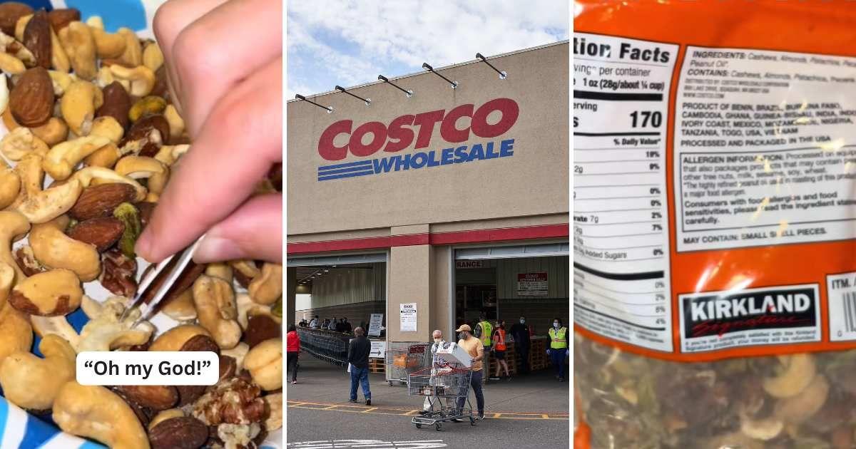 (L&R) A bag of Kirkland nuts spread on a plate. (Cover Image Source: TikTok | @kendall._brown) | (C) A Costco Store in the US. (Representative Cover Image Source: Getty Images | Hapabapa)