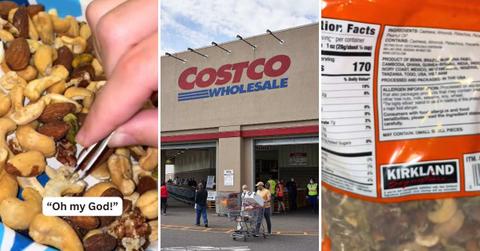 (L&R) A bag of Kirkland nuts spread on a plate. (Cover Image Source: TikTok | @kendall._brown) | (C) A Costco Store in the US. (Representative Cover Image Source: Getty Images | Hapabapa)