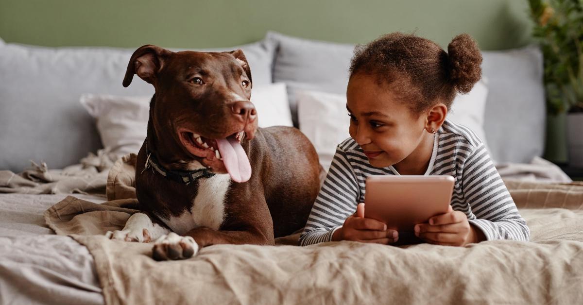 Little girl with her beloved family pet. 