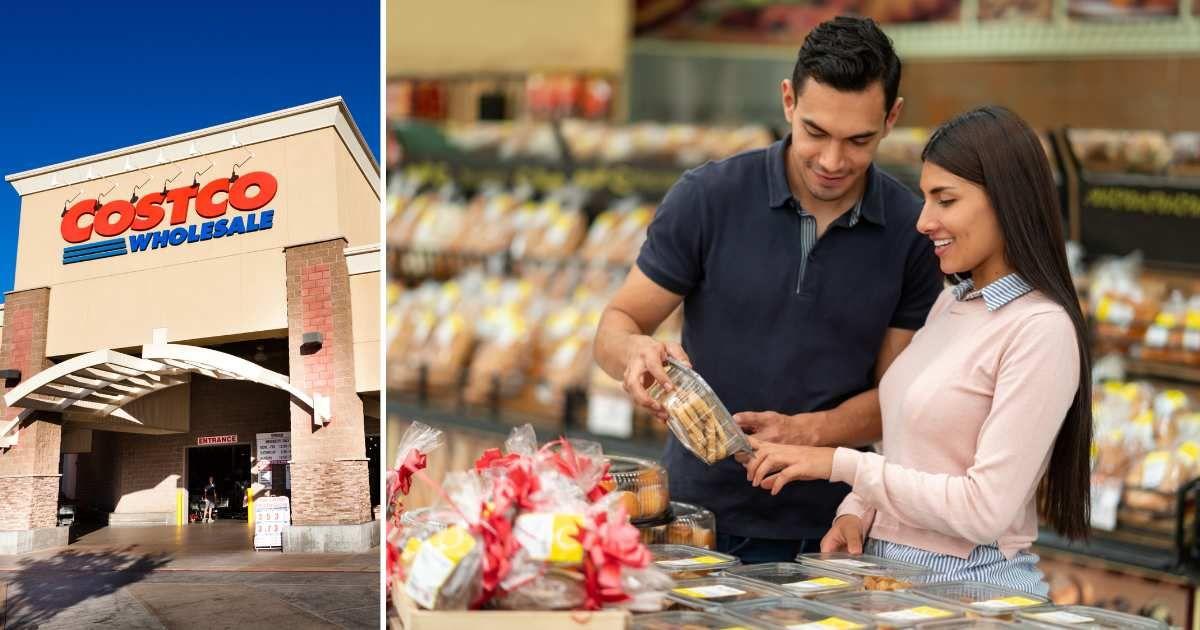 (L) A Costco retail store featuring its logo; (R) A couple checking a box of crackers. (Representative Cover Image Source: Getty Images | (L) Slobo, (R) Hispanolistic)