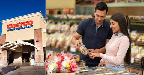 (L) A Costco retail store featuring its logo; (R) A couple checking a box of crackers. (Representative Cover Image Source: Getty Images | (L) Slobo, (R) Hispanolistic)