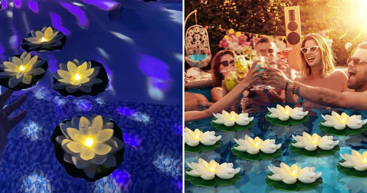 Floating lotus lights for illuminating a poolside setting at night (Cover Image Source: Amazon)