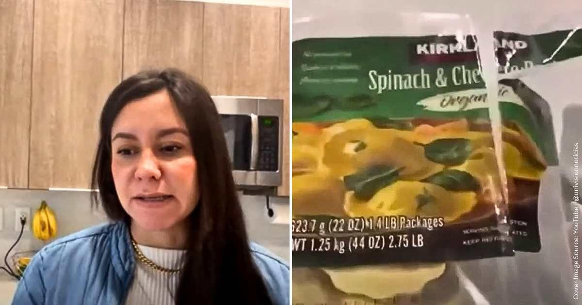 (L) Layla Medina explaining the unfortunate incident, (R) A glimpse of the Costco's Kirkland pasta Medina bought. (Cover Image Source: YouTube | @univisionnoticias)