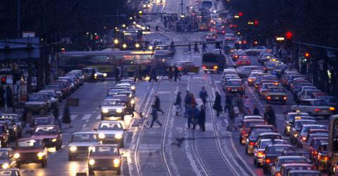 Visuals of traffic in a busy city as the sky turns darker. (Representative Cover Image Source: Getty Images | Atlantide Phototravel)