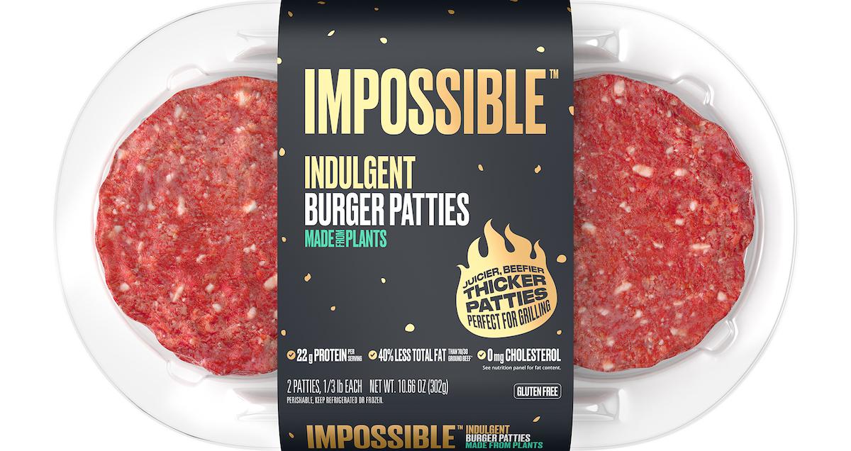 Impossible Indulgent Burger patties in package