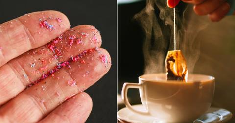 Representative images of (L) microplastics and (R) a cup of tea. (Cover Image Source: Getty Images | Photos By (L) Peter Dazeley; (R) Guido Mieth)