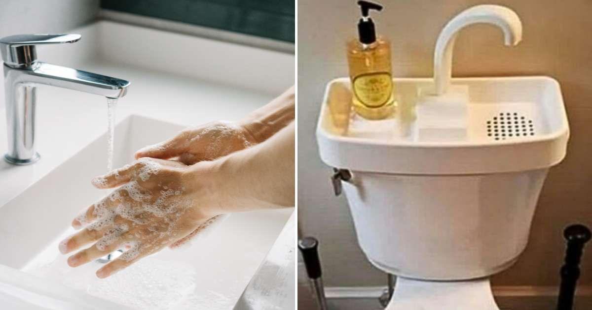 (L) A man washing his hands in a sink. (Representative Cover Image Source: Getty Images | XSandra) | (R) Innovative sink tank design in Japanese restrooms (Cover Image Source: X | @fasc1nate)