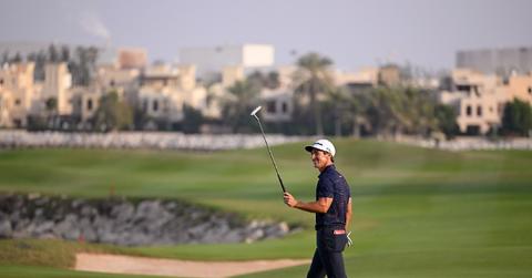 Thorbjorn Olesen celebrates victory at the Ras Al Khaimah Championship in Ras al Khaimah, United Arab Emirates
