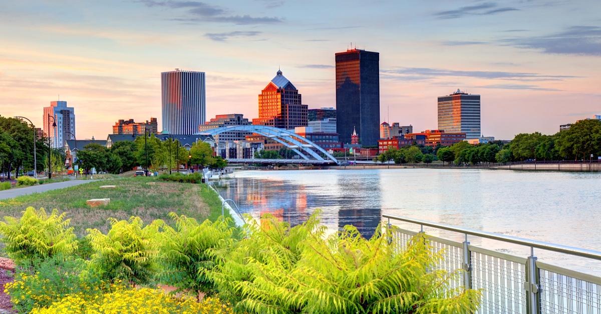 Photo of the Rochester, N.Y., skyline during the evening hours