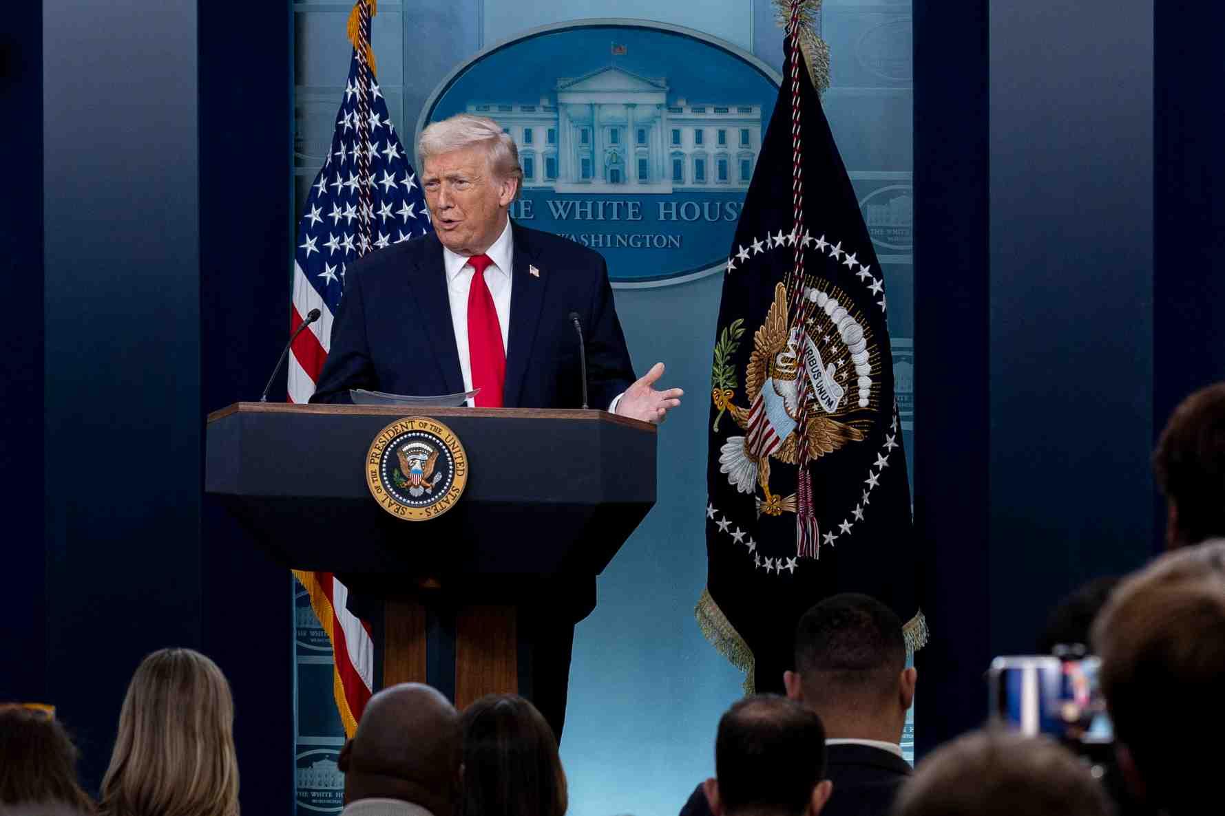 President Donald Trump speaks at a White House press briefing on Jan. 20.