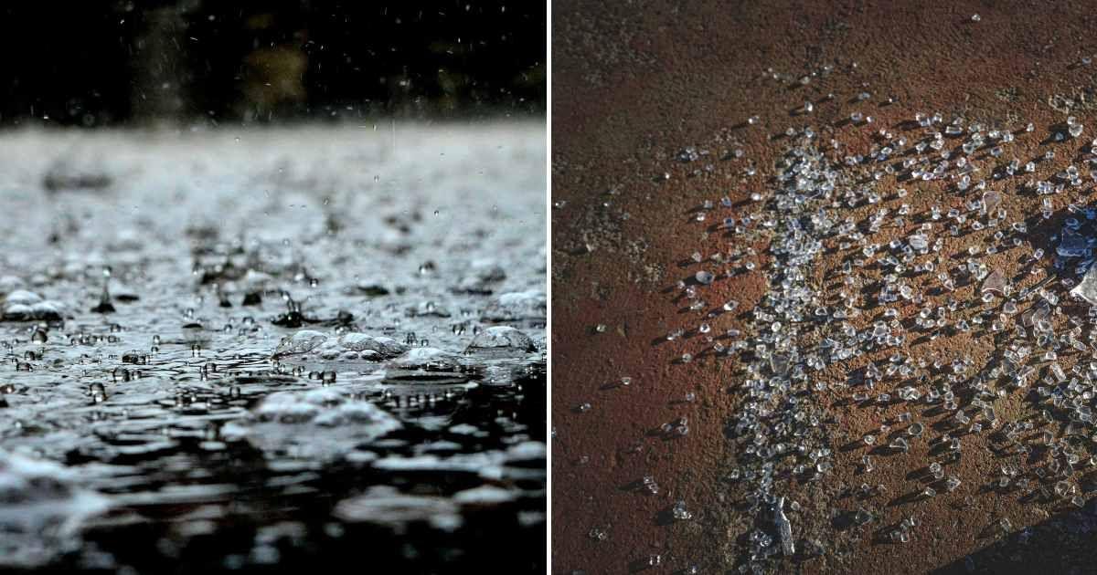 (L) Rainwater falling onto the ground. (R) Pieces of tiny plastic shards. (Representative Cover Image Source: Pexels | (L) Pixabay, (R) Francesco Ungaro)