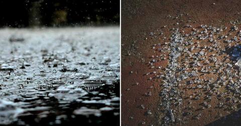(L) Rainwater falling onto the ground. (R) Pieces of tiny plastic shards. (Representative Cover Image Source: Pexels | (L) Pixabay, (R) Francesco Ungaro)
