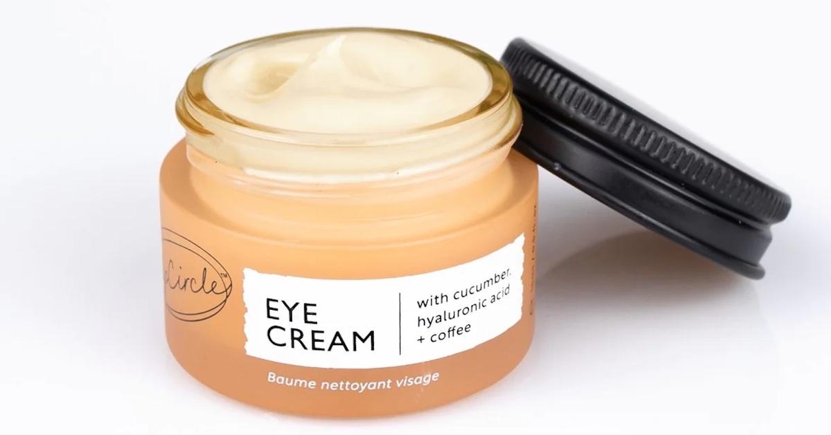 UpCircle’s Eye Cream With Hyaluronic Acid & Coffee in a peach jar.