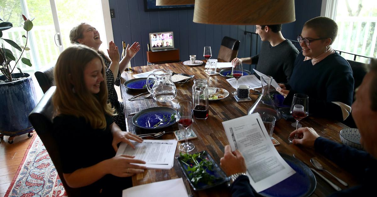 People at a dinner table for a Seder