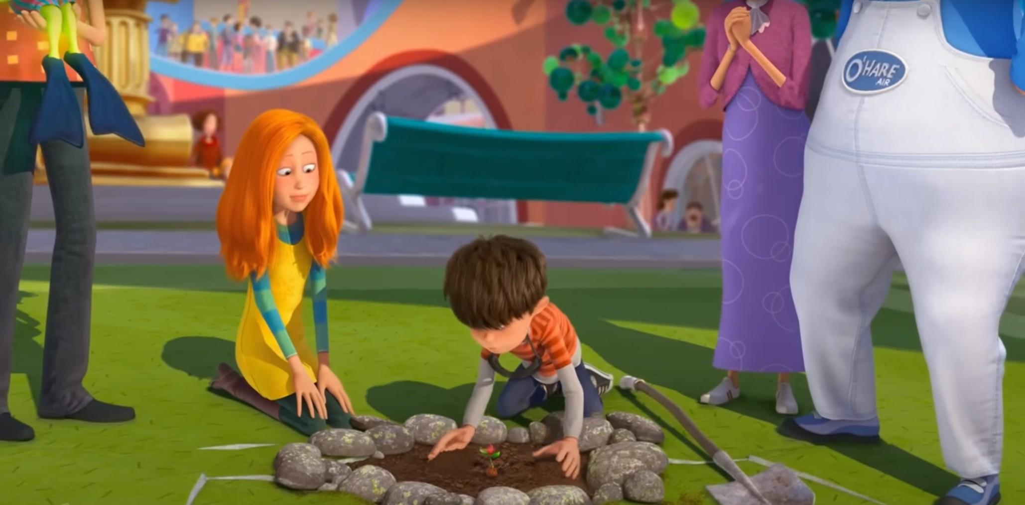 Twelve-year-old Ted plants a tree in the "Let It Grow" scene in 'The Lorax'.