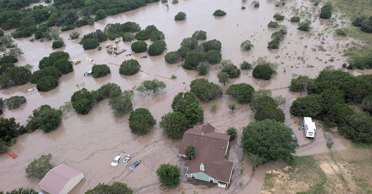 Overhead view of flood waters in Central Texas
