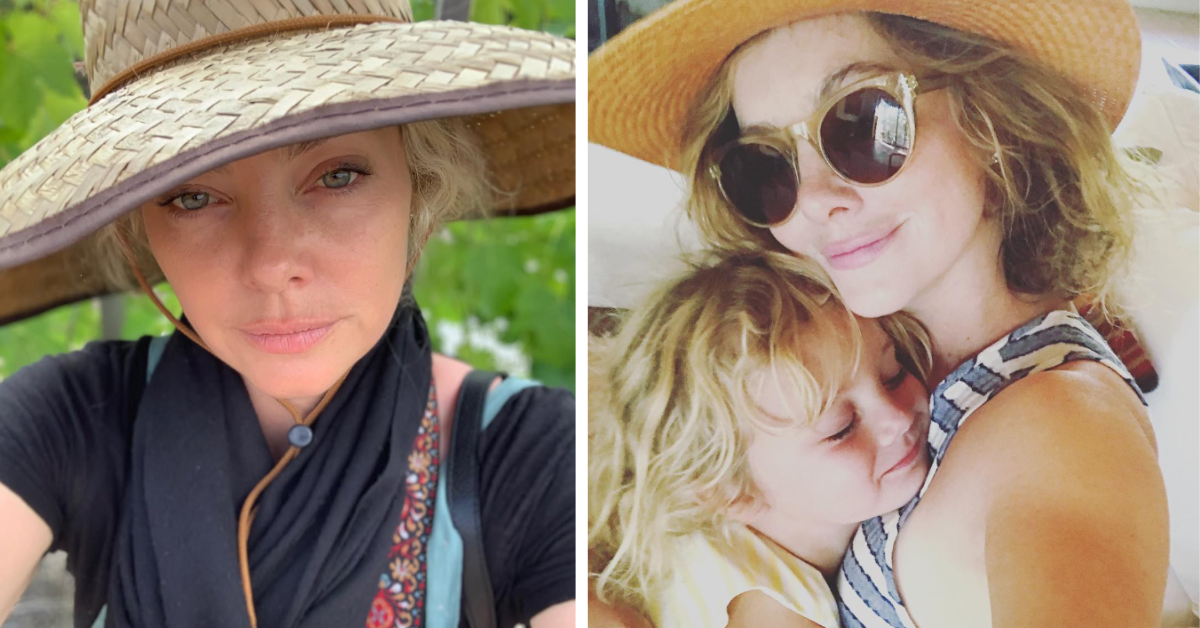 Bijou Phillips wears hats while posing in her garden and with her blonde daughter