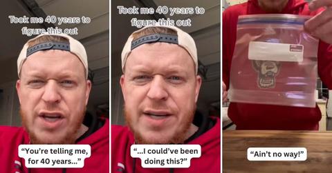 The '40 Year' guy demonstrates the 'Ziploc' bag hack. (Cover Image Source: TikTok | @that40yearguy)