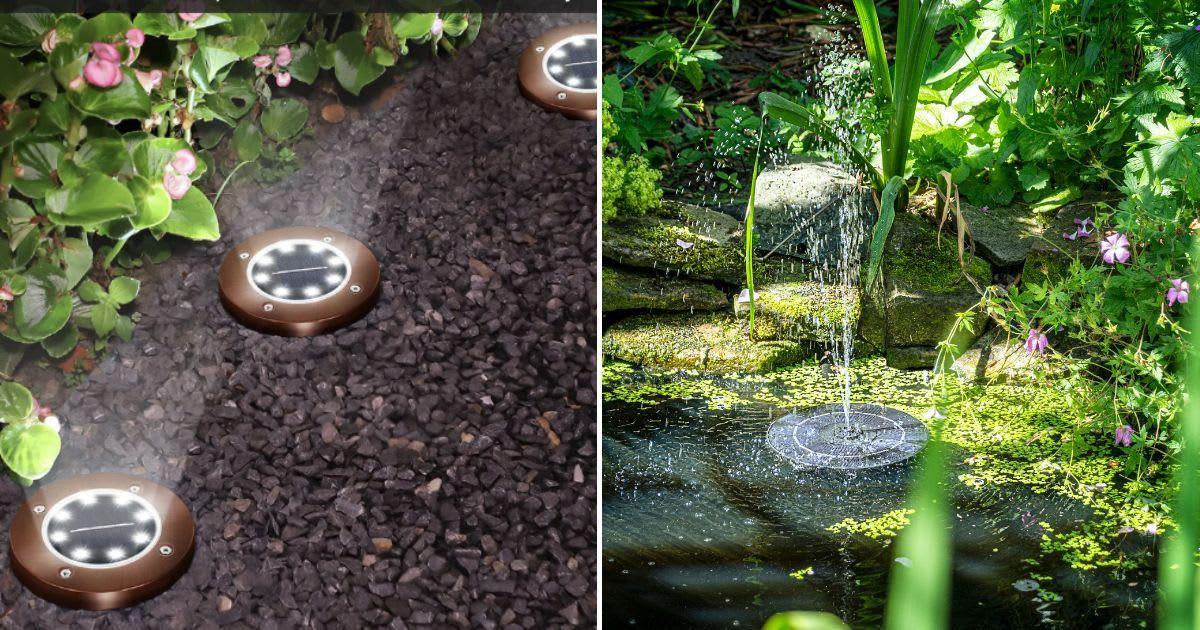 (L) Wayfair solar-powered lights. (Cover Image Source: Wayfair); (R) A small garden powered by solar energy. (Representative Cover Image Source: Getty Images | Pauline Lewis)