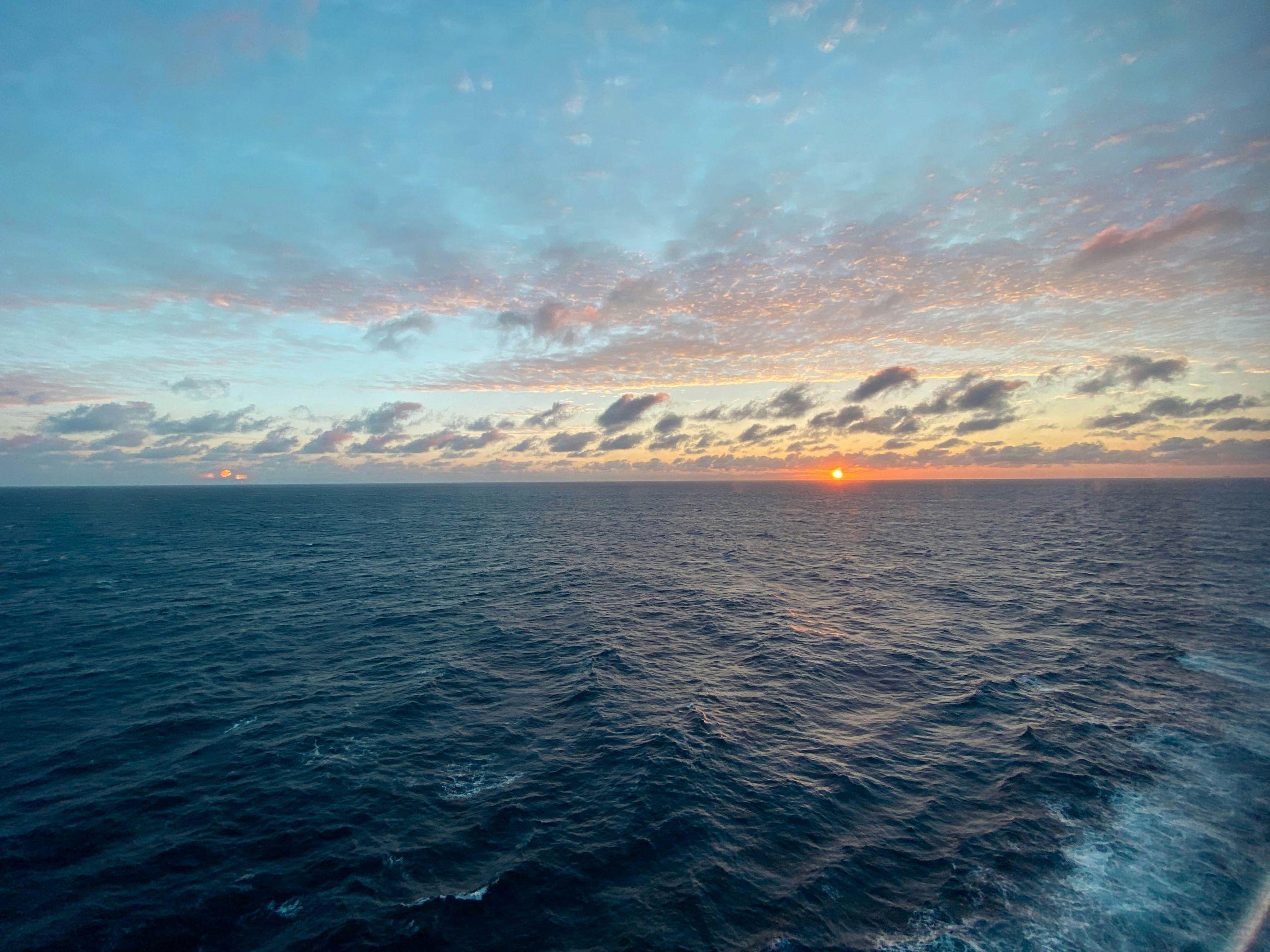 The Pacific Ocean is pictured as the sun is setting.